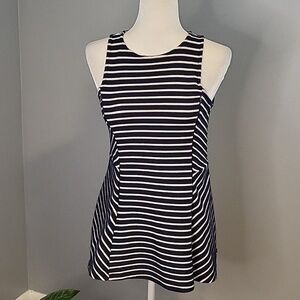 A Pea in the Pod Sleeveless Nursing Zip Down Navy/White Striped Summer Tank - S